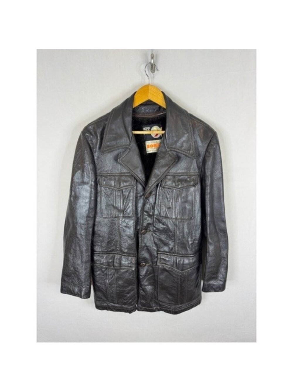 Vintage Rice Sportswear Brown Cabretta Leather Borg Lined Field Jacket Mens M